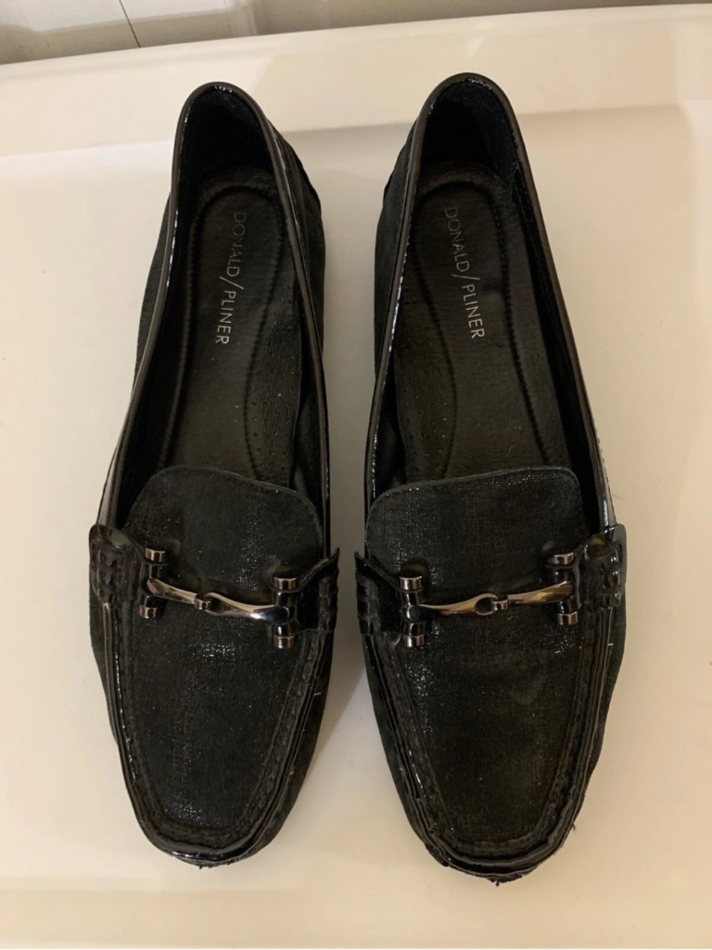 Donald J Pliner Mens‎ Sz 8.5M Black Leather Shoes loafers Buckle Horsebit